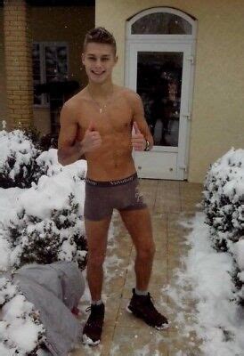 Shirtless Male Muscular Beefcake Cute Dude Briefs Braving Cold Photo