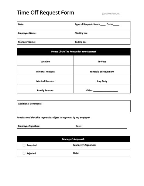 Free Time Off Request Form Templates Free Employee Time Off Request