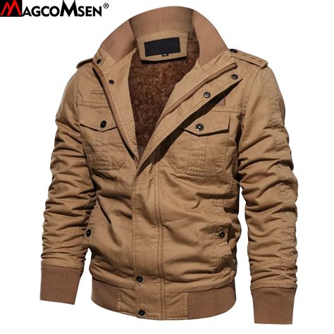 Magcomsen Winter Jackets Men Thick Military Style Bomber Jackets Warm