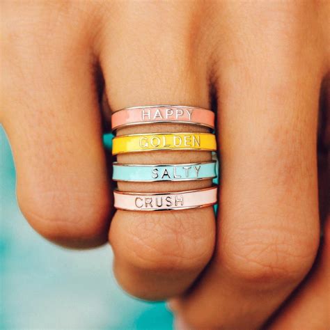 Happy Enamel Word Ring Pura Vida Bracelets Word Ring Letter Ring