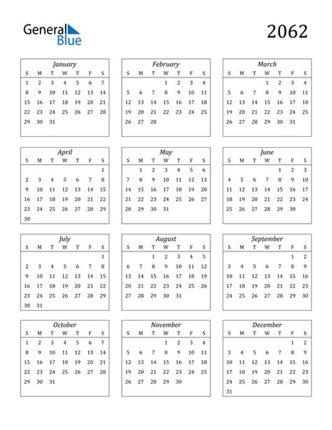 2062 Calendar Pdf Word Excel