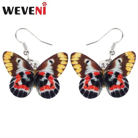 WEVENI Acrylic Unique Floral Butterfly Insect Earrings New Long Dangle