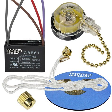 Hqrp Kit Ceiling Fan Capacitor 35uf5uf6uf 5 Wire Cbb61 And 3speed