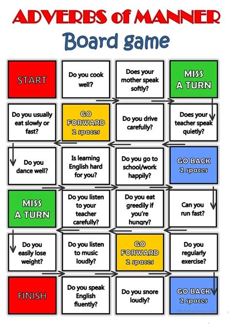 Ask your students to work in pairs. Adverbs of Manner - Board game - English ESL Worksheets ...