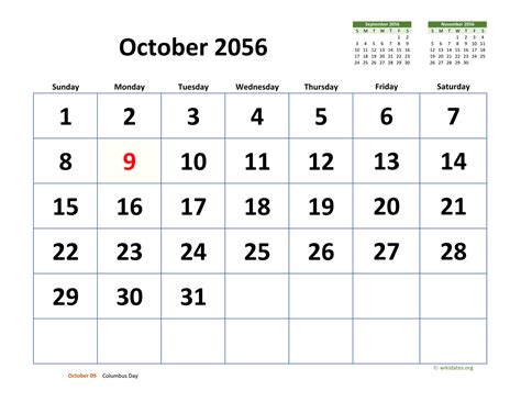 October 2056 Calendar With Extra Large Dates