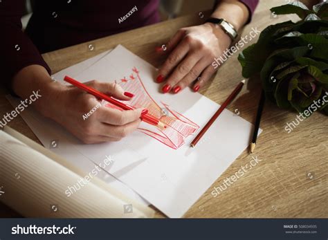Hands Adult Woman Depicting Pencil Sketch Stock Photo