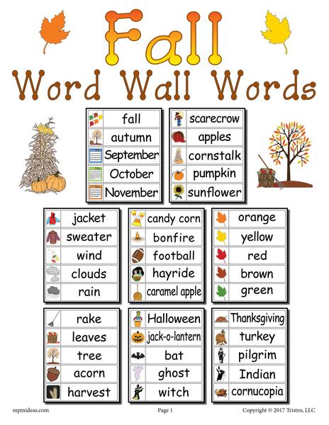 40 Fall Word Wall Words Supplyme