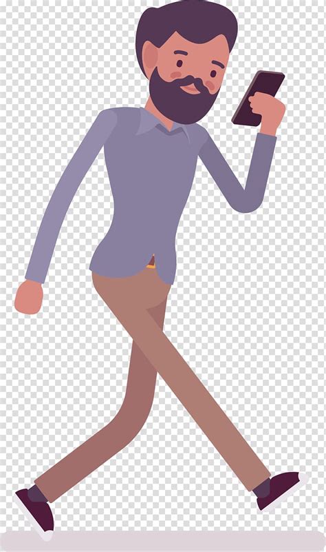 Man Holding Smartphone Illustration Cartoon Walking Illustration Man