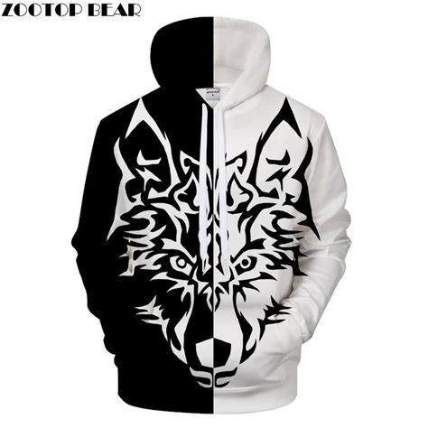 Black And White Wolf 3d Hoodies Sweatshirts Men Brand Tracksuits