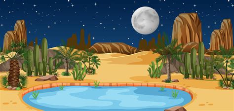 Desert Oasis With Palms And Cactus Nature Landscape 1429758 Vector Art