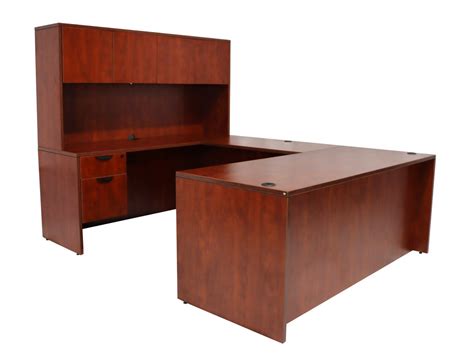 Cherry U Shaped Desk With Hutch And Drawers Express Laminate By