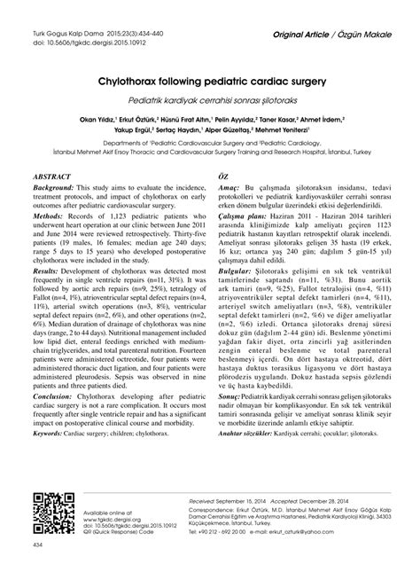 Pdf Chylothorax Following Pediatric Cardiac Surgery