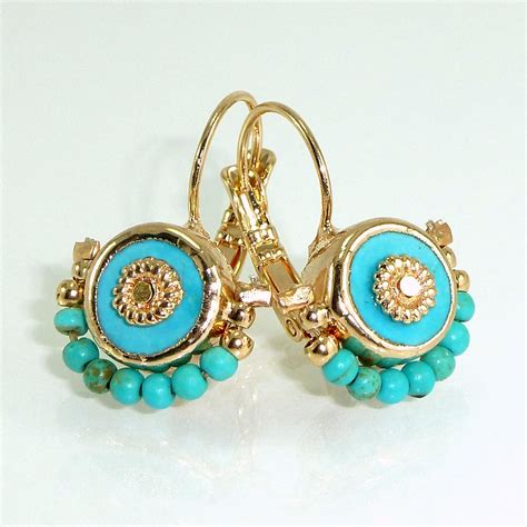 Turquoise Earrings Turquoise Gold Dangle Earrings By Inbalmishan