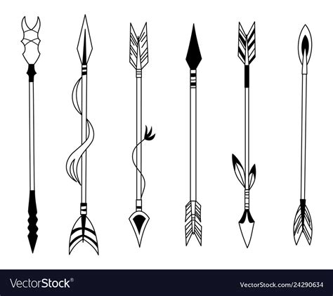 Hand Drawn Feather Arrow Tribal Feathers On Vector Image