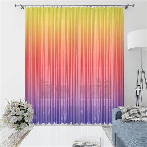 Gradient Rainbow Sheer Window Curtains Boho Curtain Etsy