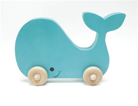 Childrens Wooden Whale Push Toy Picklee On Spring