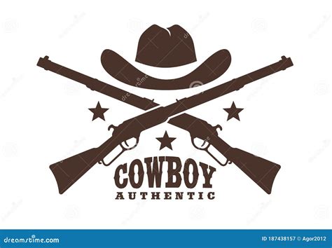 Cowboy Hat With Crossed Rifles Western Retro Logo Stencil Stock