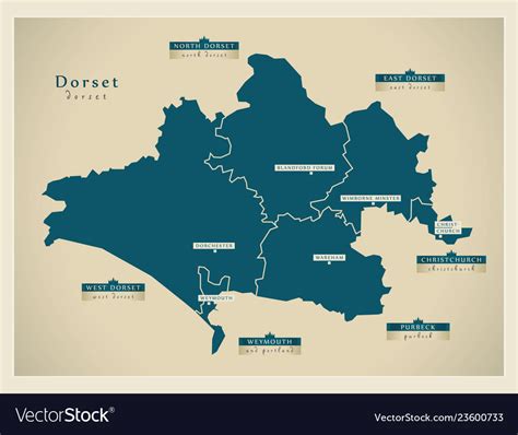 Modern Map Dorset County With Districts Labels Vector Image