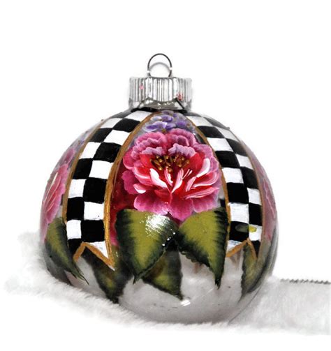 Beautiful Large Christmas Ornament Hand Painted With Peonies Hydrangea
