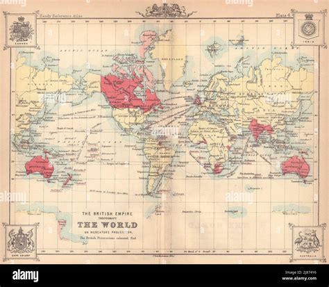 Das Britische Imperium In Der Ganzen Welt Bartholomew 1888 Alte Antike Landkarte