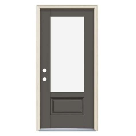Jeld Wen 3 4 Lite Clear Glass Right Hand Inswing Timber Gray Painted Fiberglass Prehung Entry
