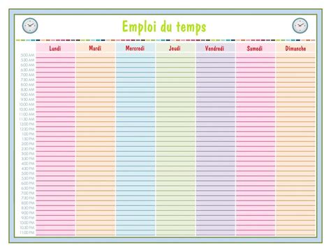 5 ou 7 jours, période au choix, couleurs personnalisables. Emploi du temps vide à imprimer école | Agendas, Planificateur de projet, Organisation imprimable
