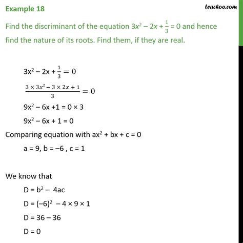 3x 2 2x 1 0 Using Quadratic Formula - Example 18 - Find discriminant of 3x2 - 2x + 1/3 = 0 and