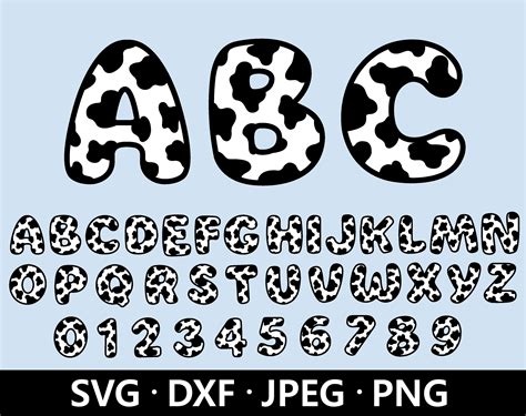 Cow Font Svg Cow Print Alphabet Svg Numbers Svg Cow Letters Etsy