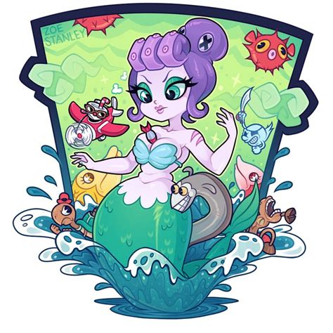 Cuphead Vs Cala Maria By Zoestanleyarts On Deviantart Mermaid Sticker