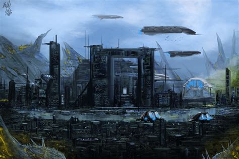 Space Port By Peterprime On Deviantart Sci Fi Landscape Epic Art