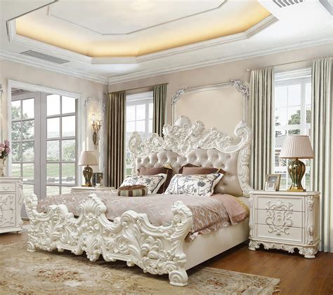 Luxury Cream King Bedroom 3pcs Carved Wood Traditional Homey Design Hd