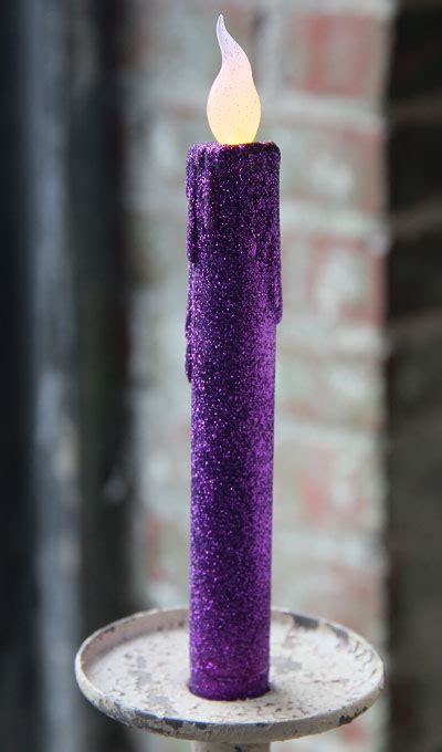 Battery Operated 7 Inch Purple Glitter Led Taper Candle Buy Now