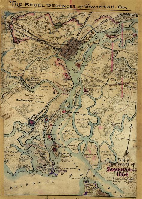 Vintage Savannah Georgia Civil War Map Drawing By Cartographyassociates