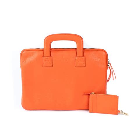Personalised Orange Leather Laptop Case And Purse
