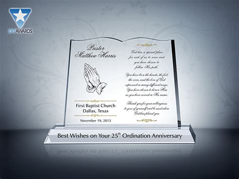Pastor Anniversary Tribute Etched Crystal Award And Plaque Samples