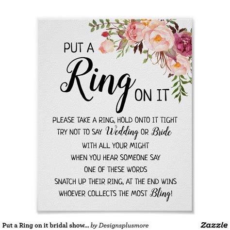 Put A Ring On It Bridal Shower Wedding Game Sign Zazzle Com Wedding