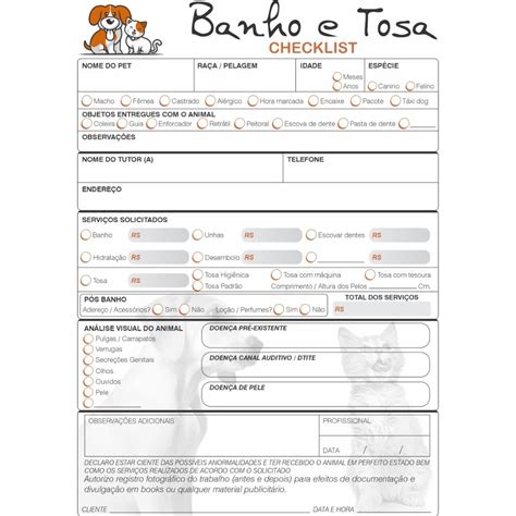 Bloco De Banho E Tosa Ficha Anamnese Para Pet Shop Completo Shopee Brasil