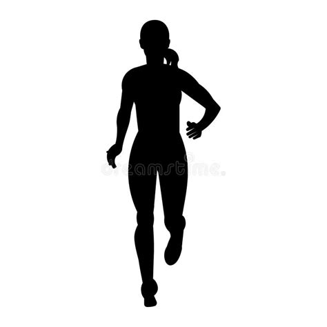 Isolated Vector Silhouette Of A Girl Running Forward Stock Vector