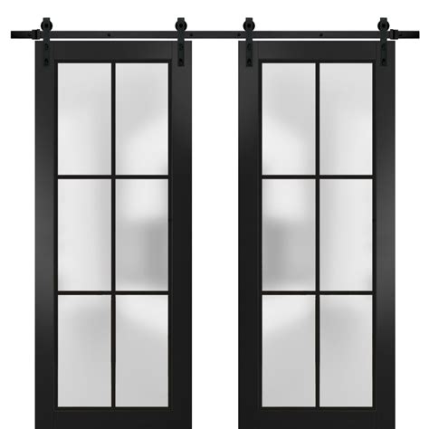 sturdy double barn door 48 x 80 inches planum 2122 matte black frosted glass 13ft rail