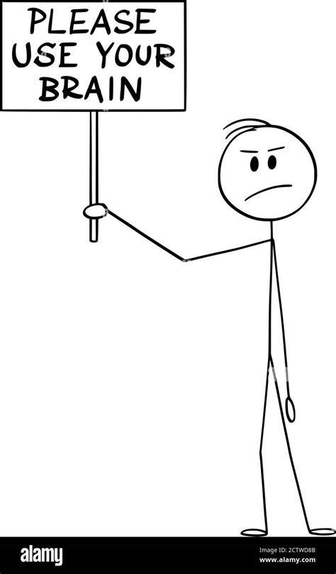 vector cartoon stick figure drawing conceptual illustration of frustrated skeptic clever man