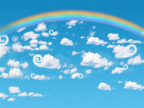 Cartoon Sky Background With Rainbow For Photoshop Clouds And Sky