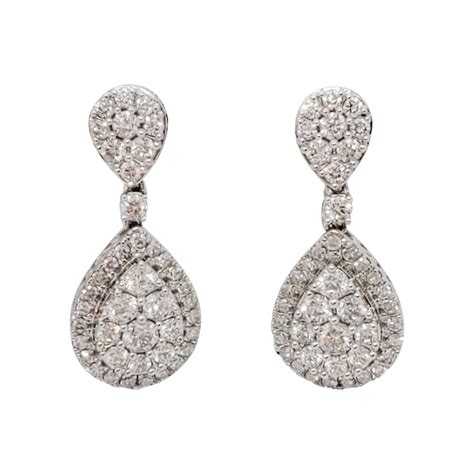 Estate White Diamond Dangle Earrings In 14k Two Tone Gold For Sale At
