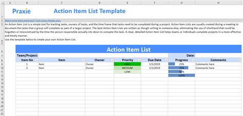 Action Item List Template Project Management Software Online Tools