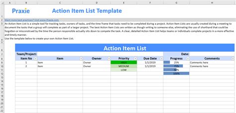 Action Item List Template Excel