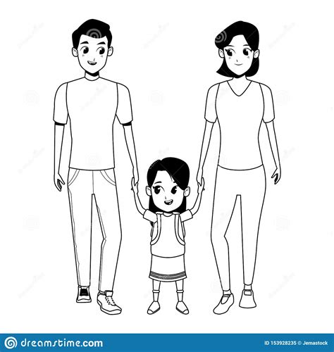 Papá Y Mamá Jovenes De La Familia Con La Hija En Blanco Y