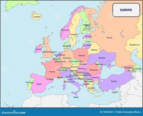 Political Map Of Europe With Names Stock Vector Illustration Of
