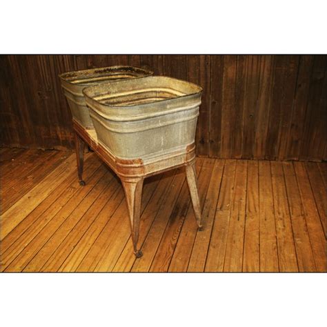 The material in this product may be recyclable. Vintage Wheeling Galvanized Double Wash Tub Stand | Chairish