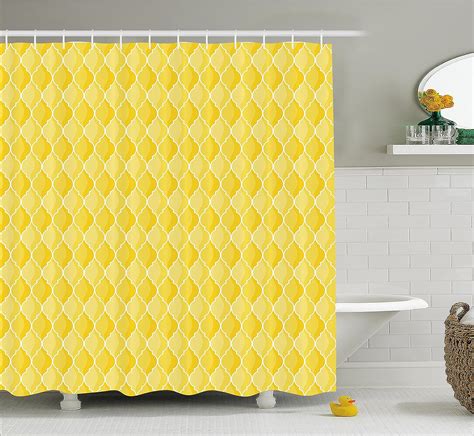 Amazon Com Ambesonne Yellow Shower Curtain Quatrefoil Moroccan Themed