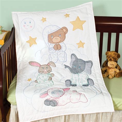 Backing a cross stitched baby quilt. Praying Bear and Friends Crib Quilt Top in 2020 (With ...