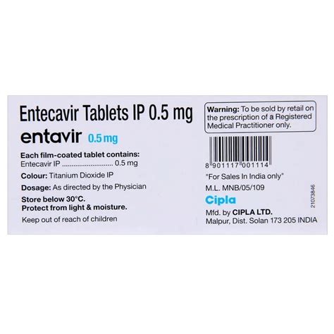 Entecavir Entavir Tablets 10 Tab Packaging Type Box At Rs 305strip
